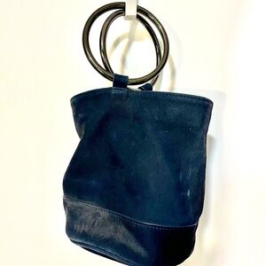Simon Miller Dark Blue Leather Bucket Bag with Circular Handles